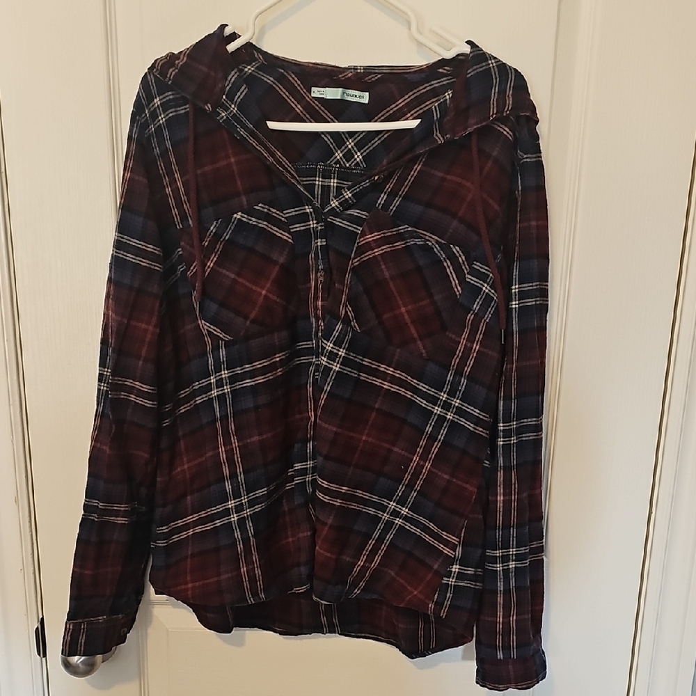 Maurices Maroon and Navy Plaid Button-Down Shirt